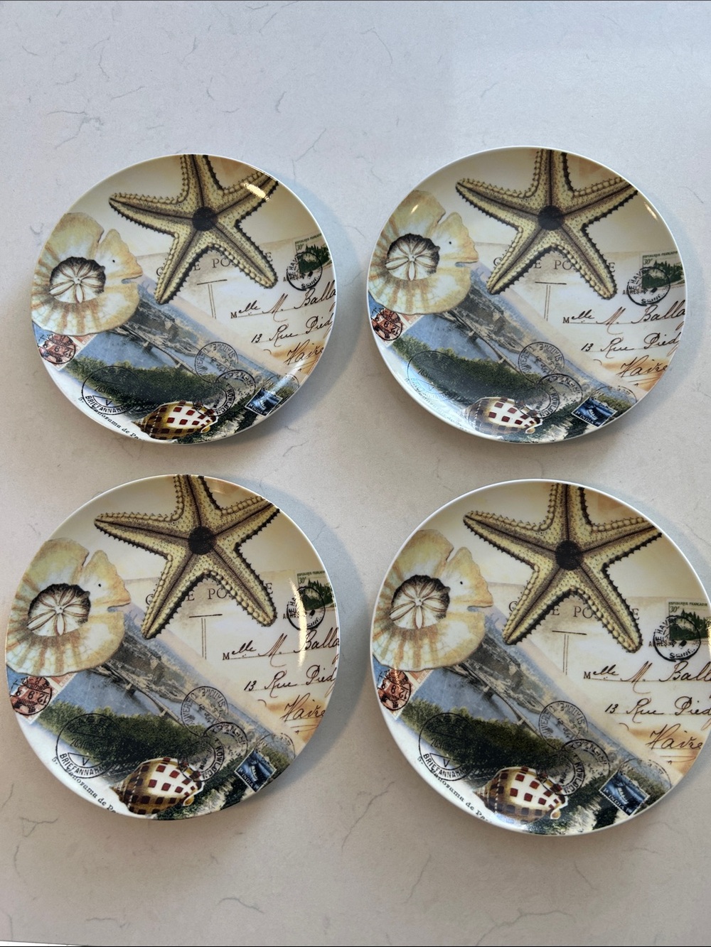 Pottery Barn-Coastal Curiosity Plate Featuring Postcard Design